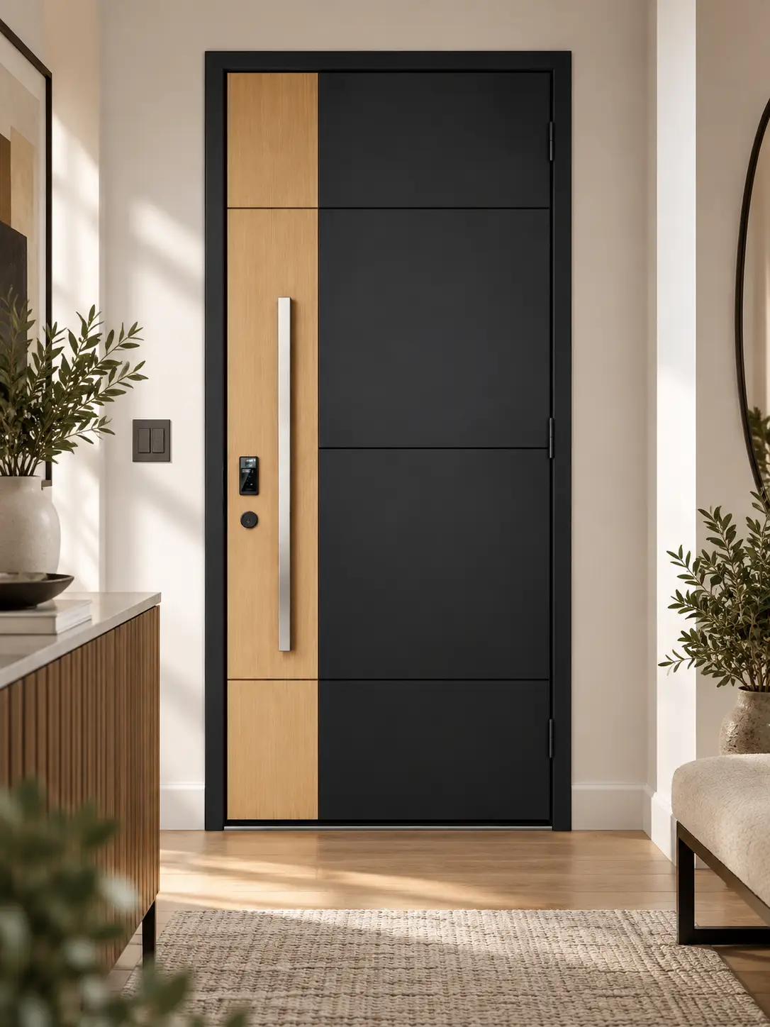 Modern Black & Wood Aluminum Entry Door - Image 3