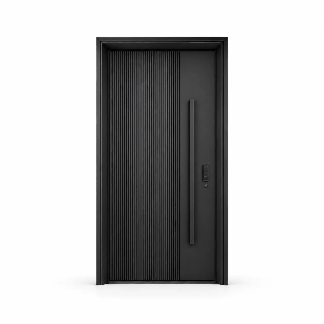 Modern Black Aluminum Entry Door with Smart Lock