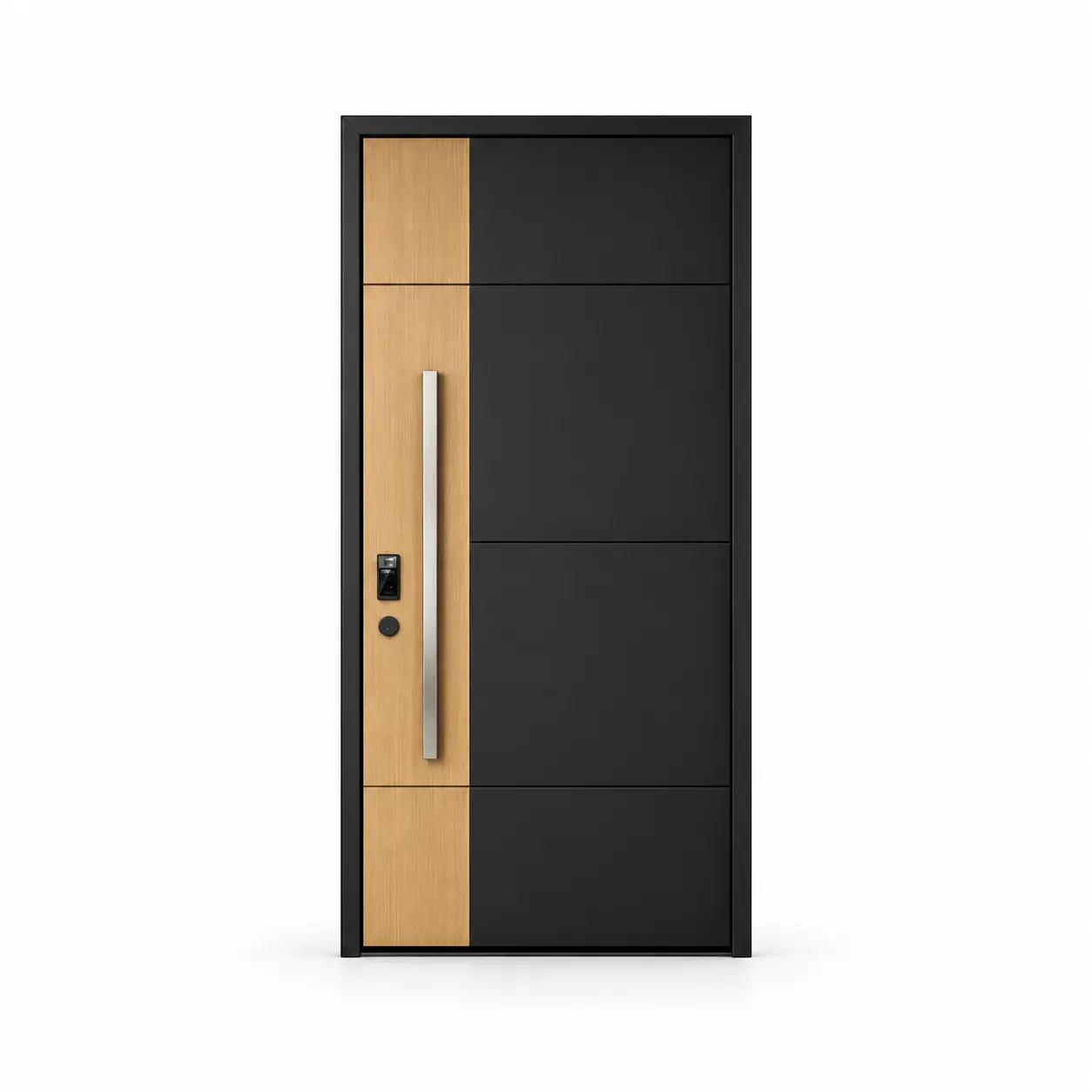 Modern Black & Wood Aluminum Entry Door