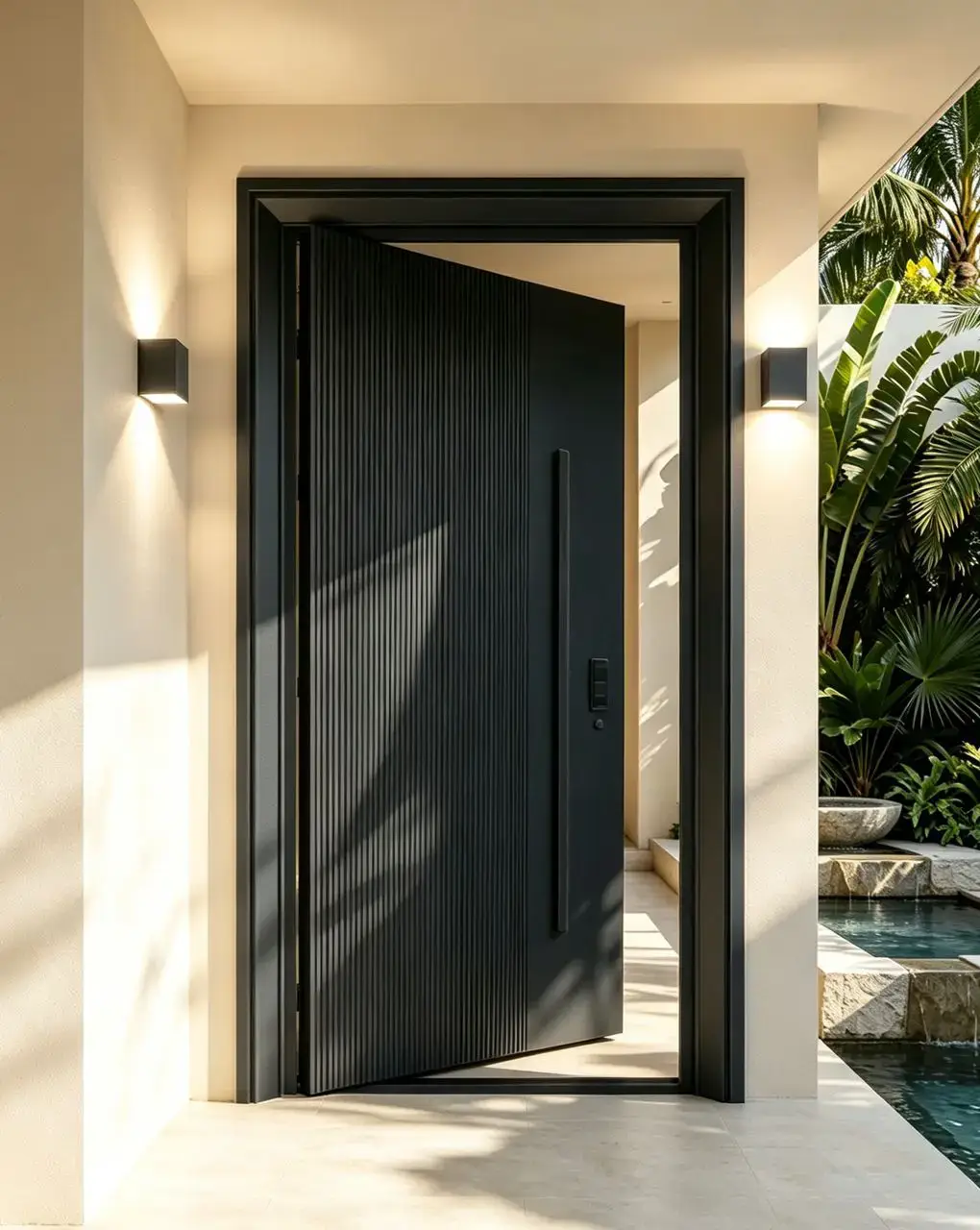 Modern Black Aluminum Entry Door with Smart Lock - Image 3