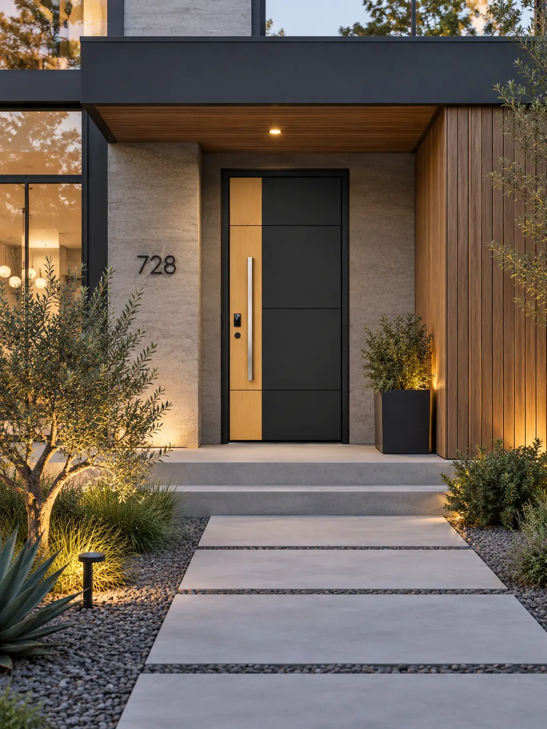 Modern Black & Wood Aluminum Entry Door - Image 4